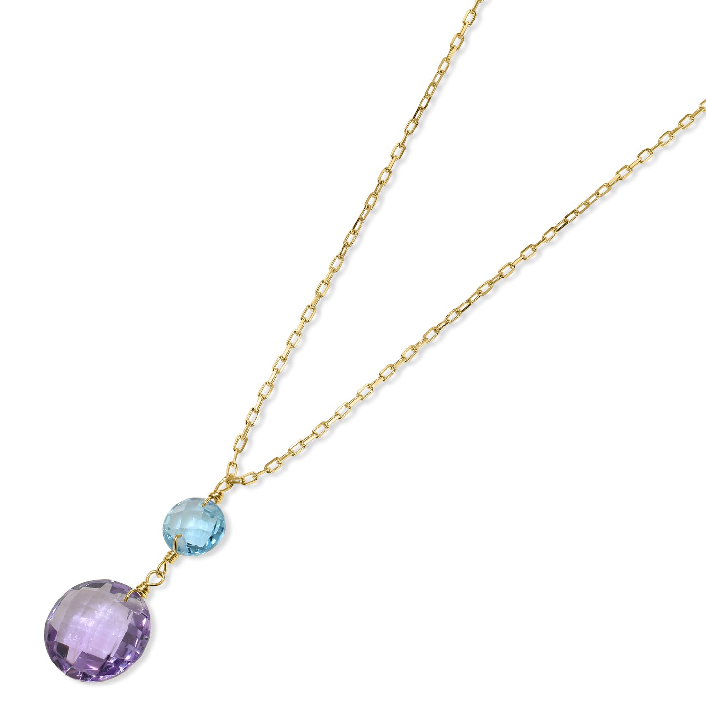 14k Swiss Blue Topaz Amethyst Coin Pendant Necklace