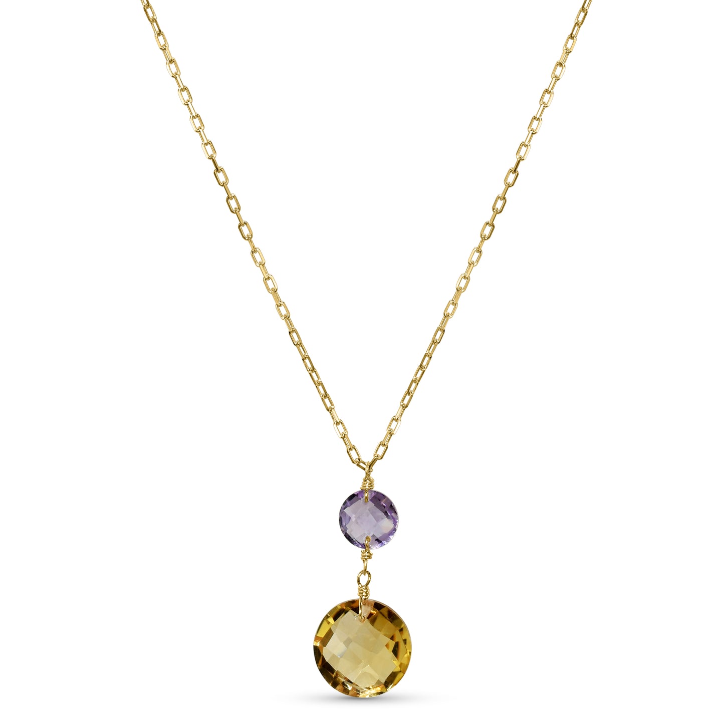 14k Amethyst Citrine Coin Pendant Necklace