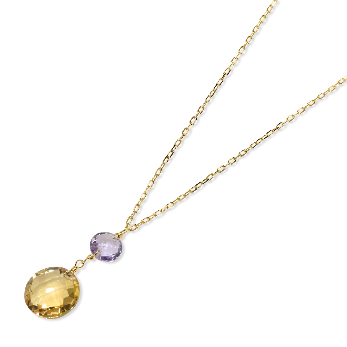 14k Amethyst Citrine Coin Pendant Necklace