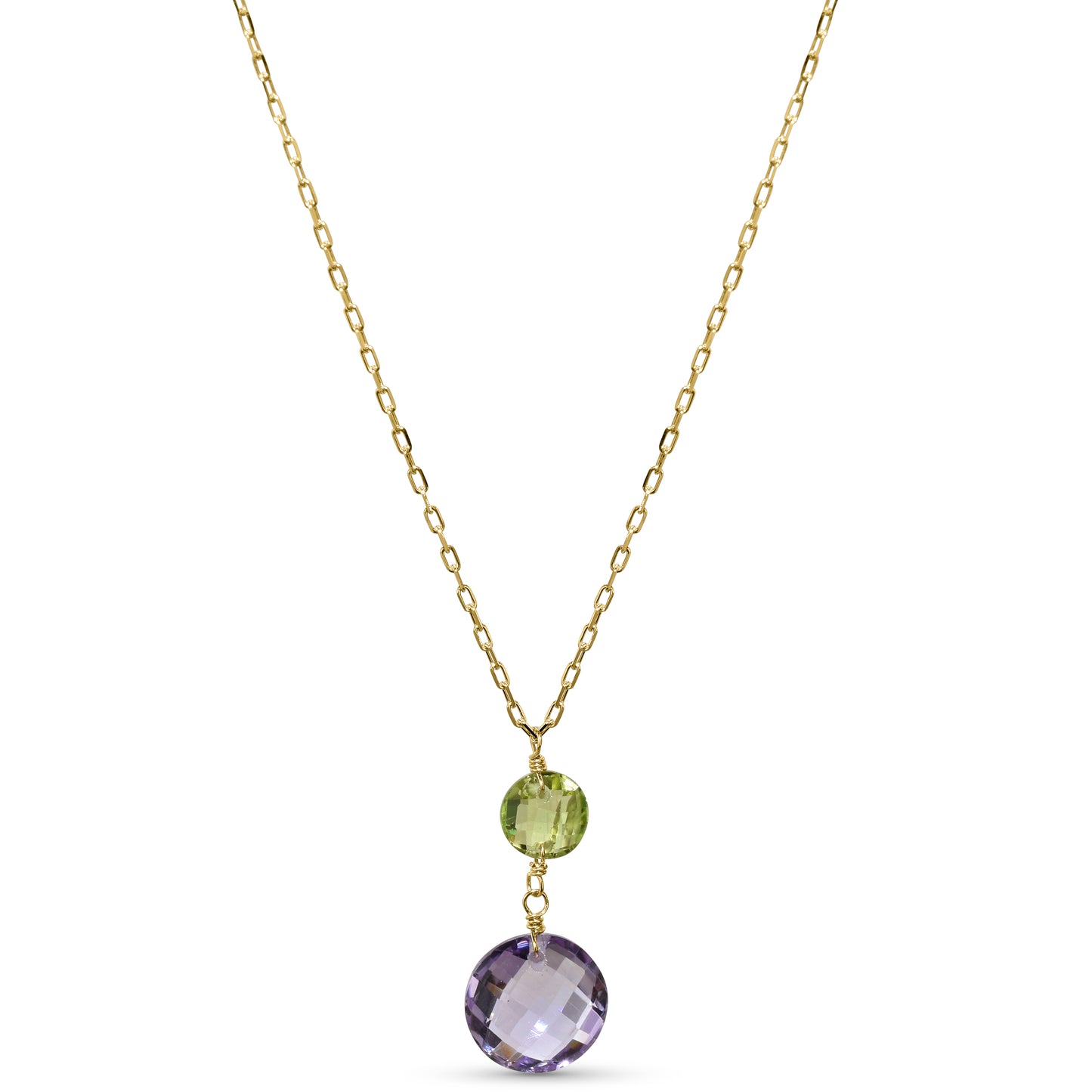 14k Peridot Amethyst Coin Pendant Necklace