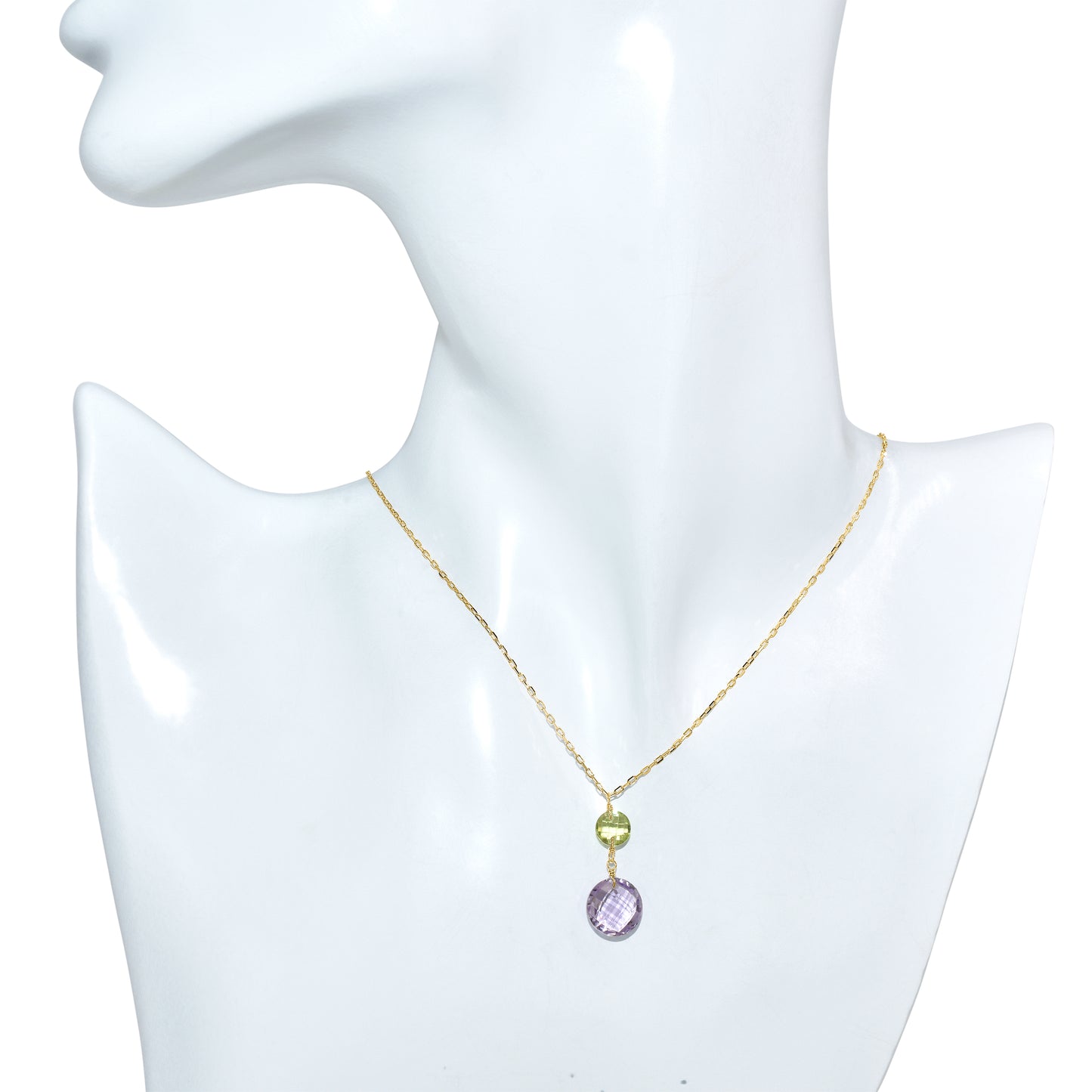 14k Peridot Amethyst Coin Pendant Necklace