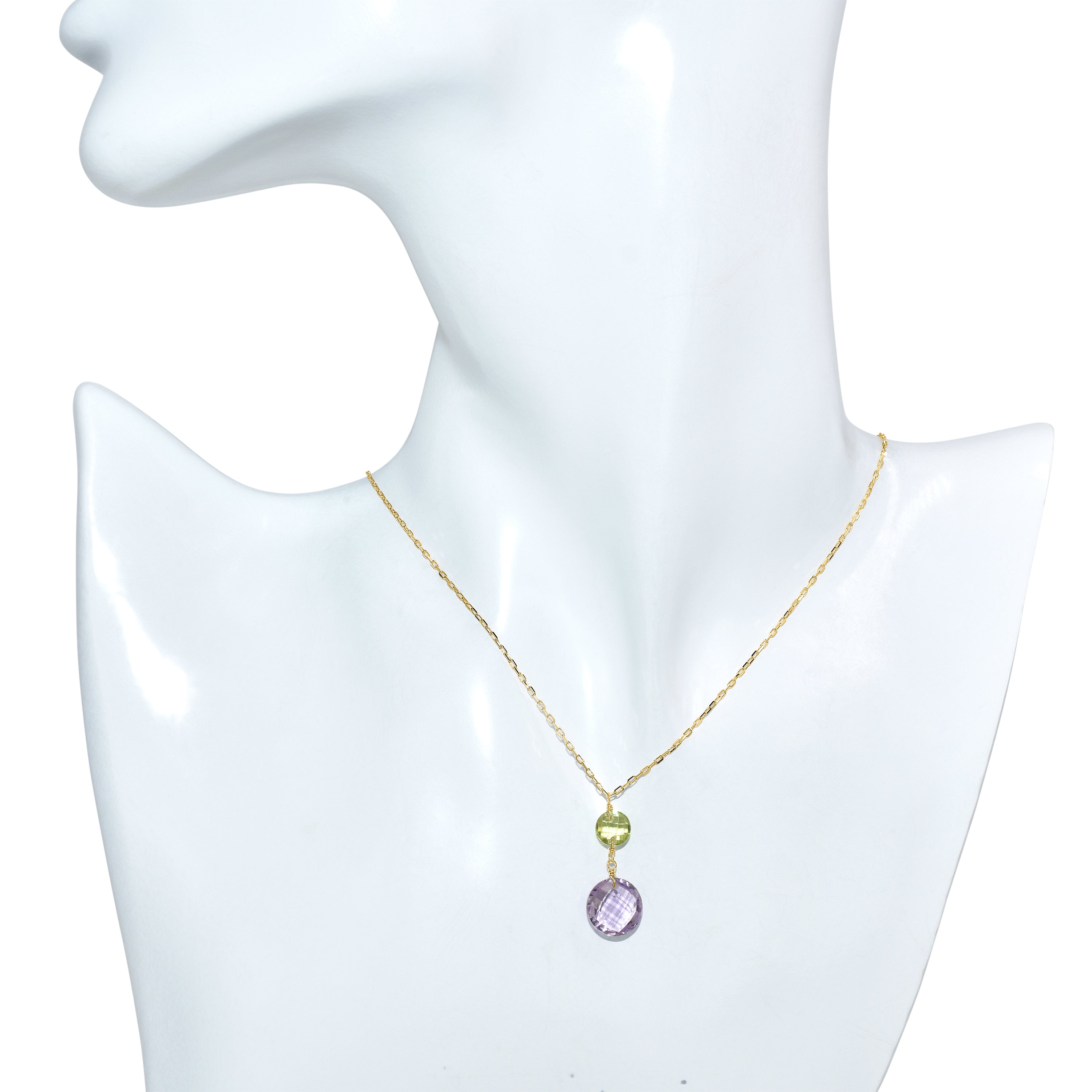 14k Peridot Amethyst Coin Pendant Necklace