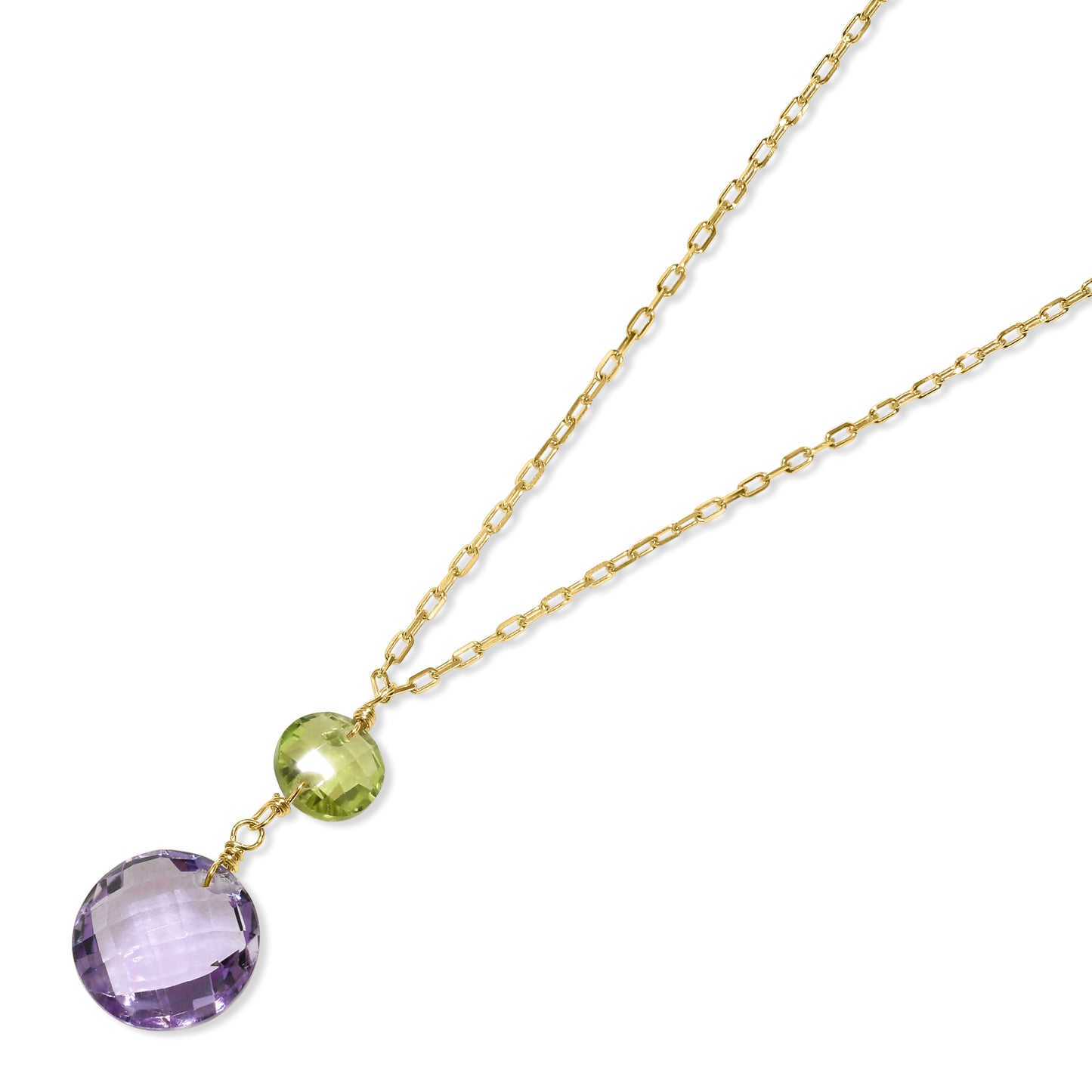 14k Peridot Amethyst Coin Pendant Necklace