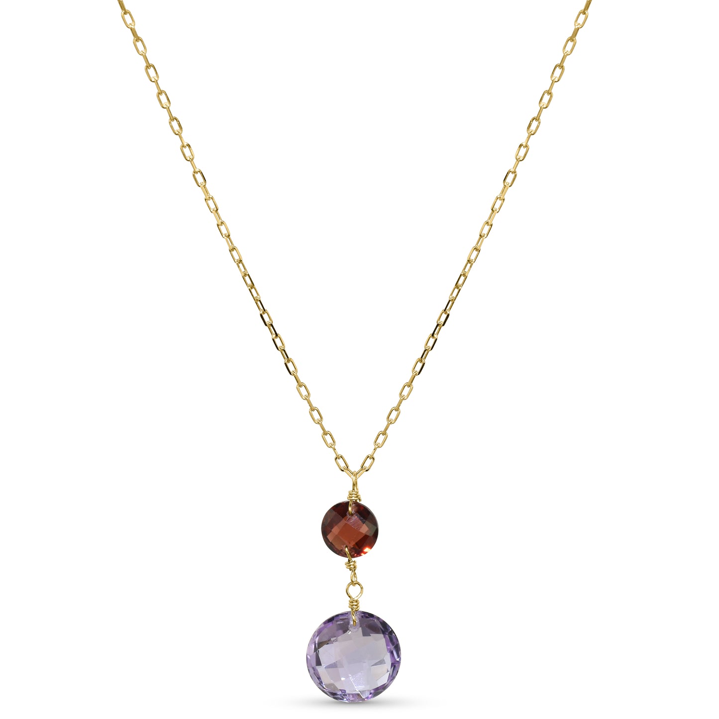 14k Garnet Amethyst Coin Pendant Necklace