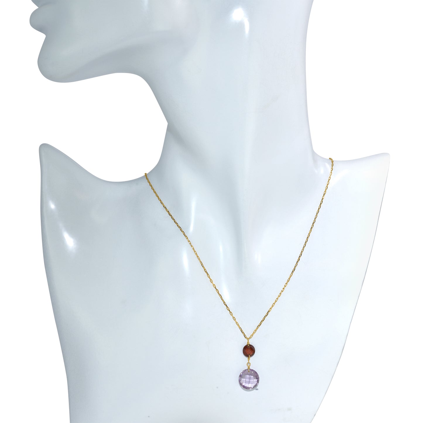 14k Garnet Amethyst Coin Pendant Necklace