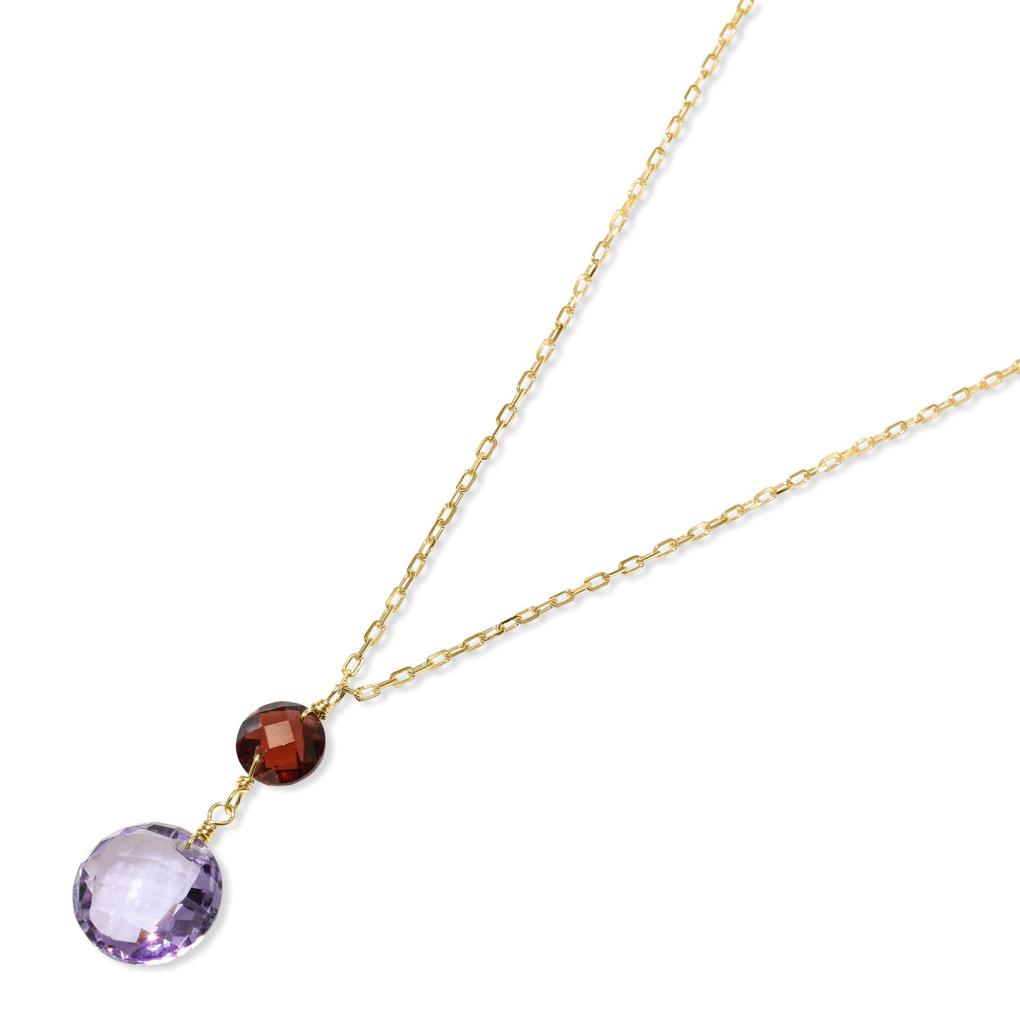 14k Garnet Amethyst Coin Pendant Necklace