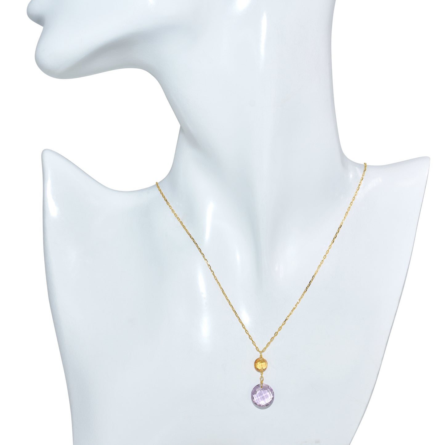 14k Citrine Amethyst Coin Pendant Necklace