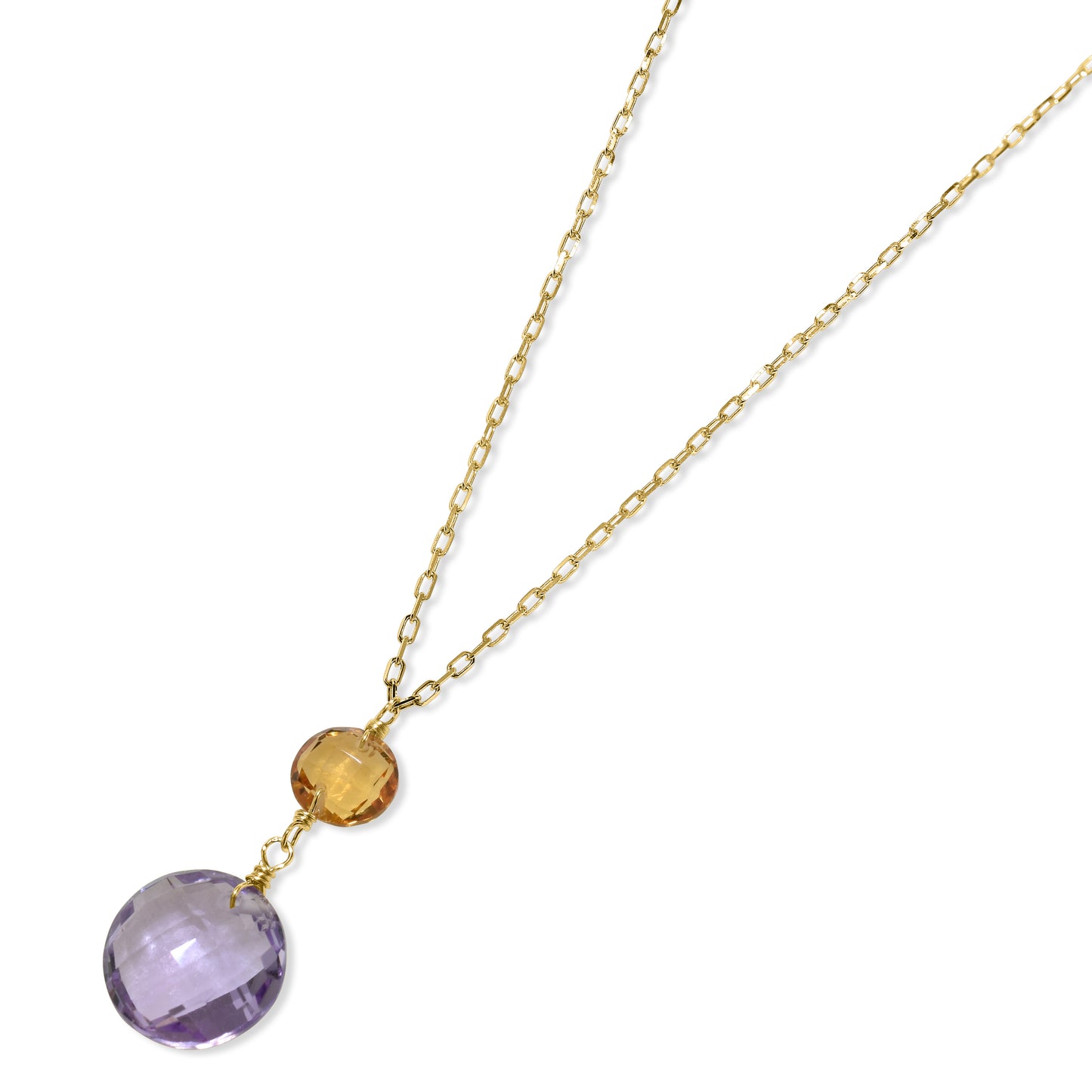 14k Citrine Amethyst Coin Pendant Necklace