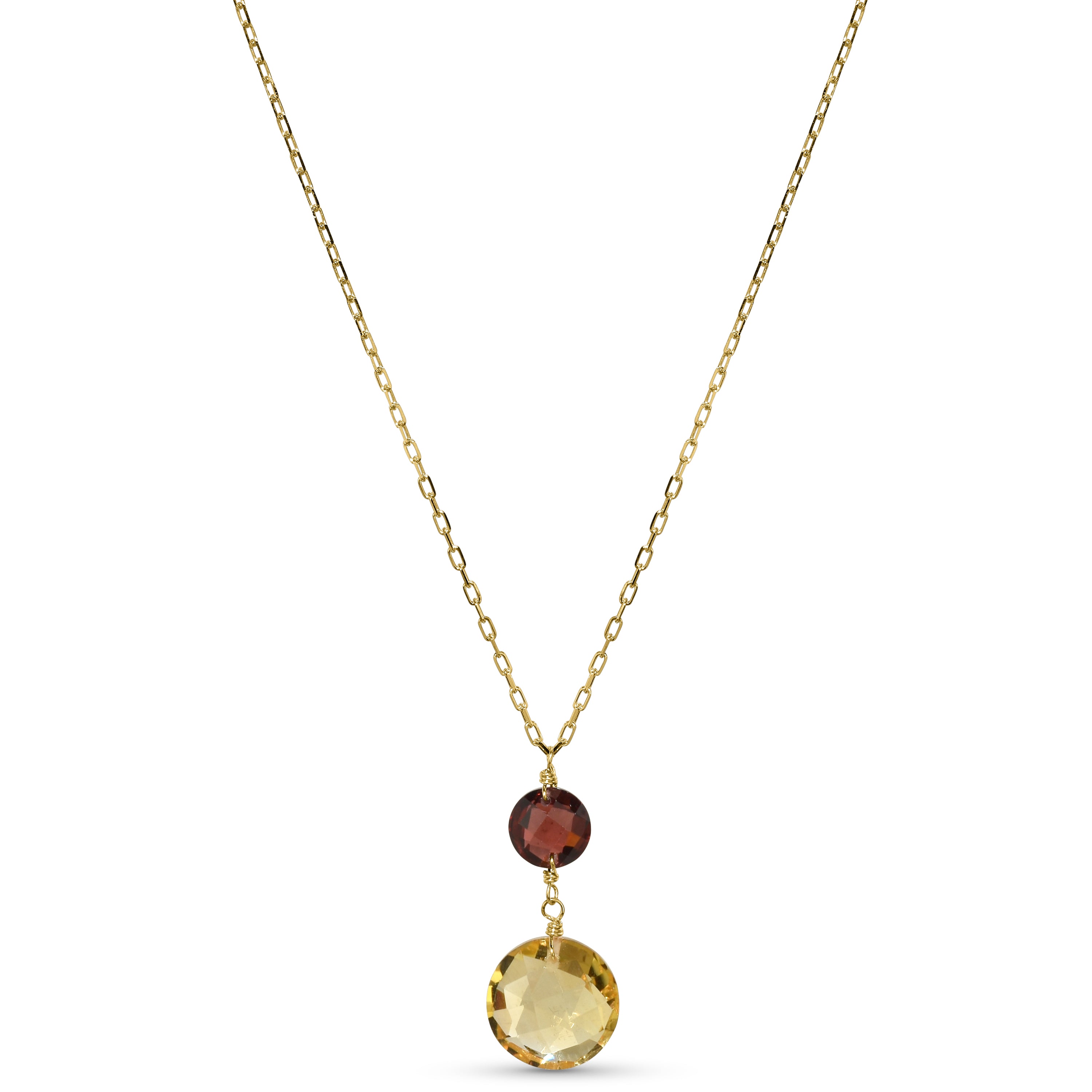 14k Garnet Citrine Coin Pendant Necklace