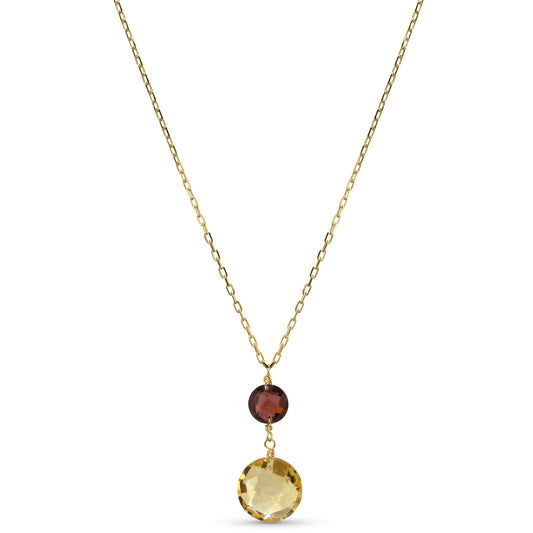 14k Garnet Citrine Coin Pendant Necklace