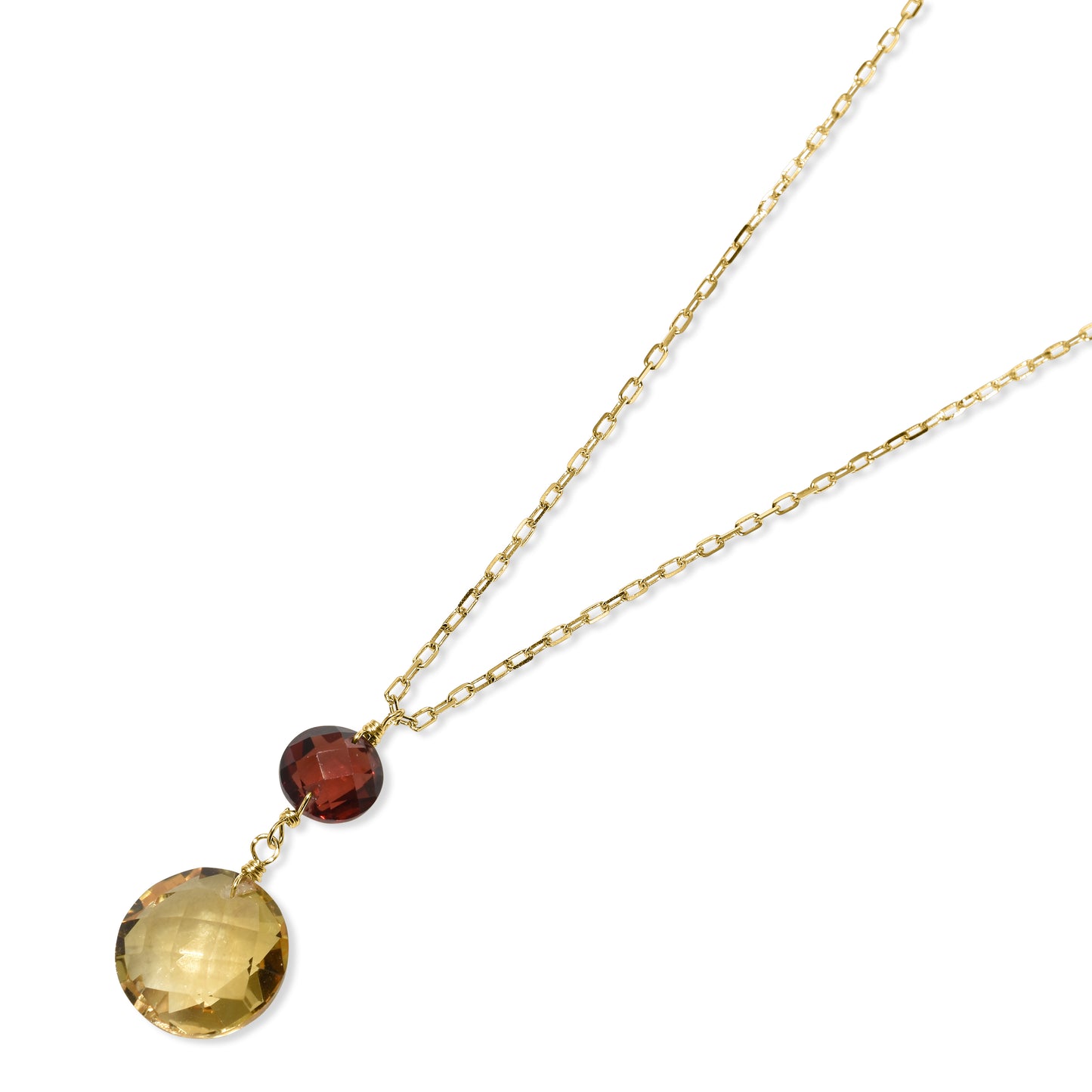 14k Garnet Citrine Coin Pendant Necklace