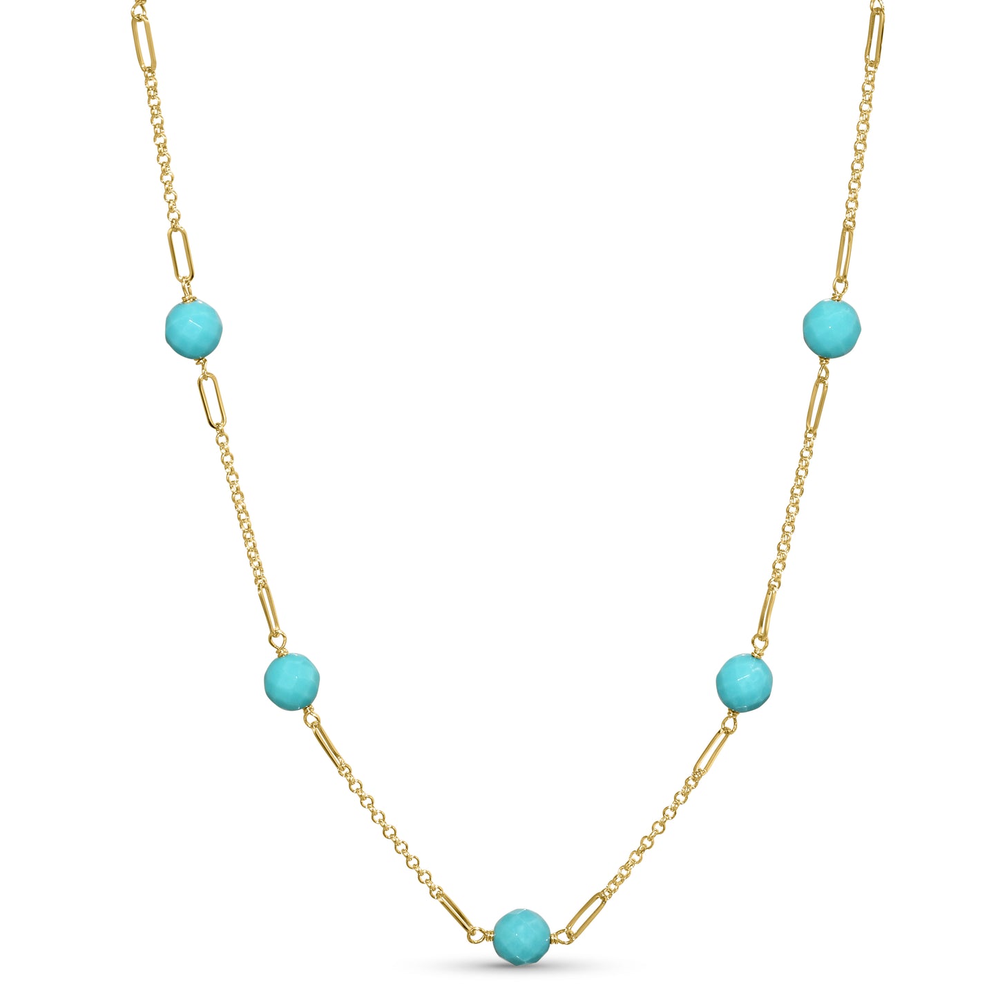 14K Turquoise Paperclip Station Necklace