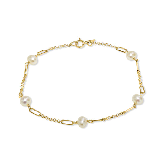 14k White Pearl 5 Fancy Station Bracelet