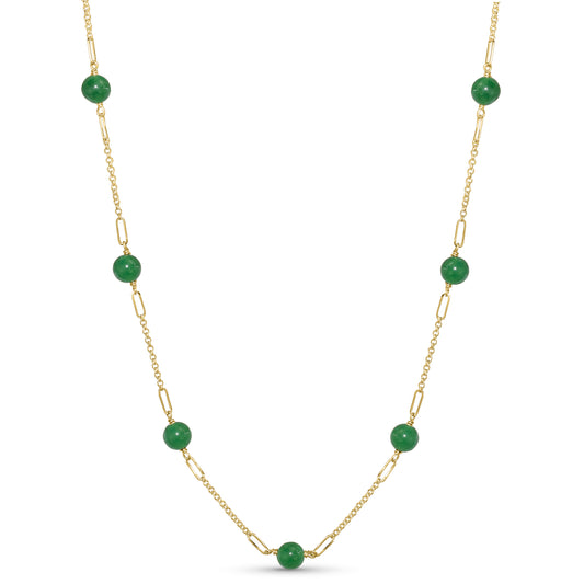 14k Green Jade Paperclip Station Necklace