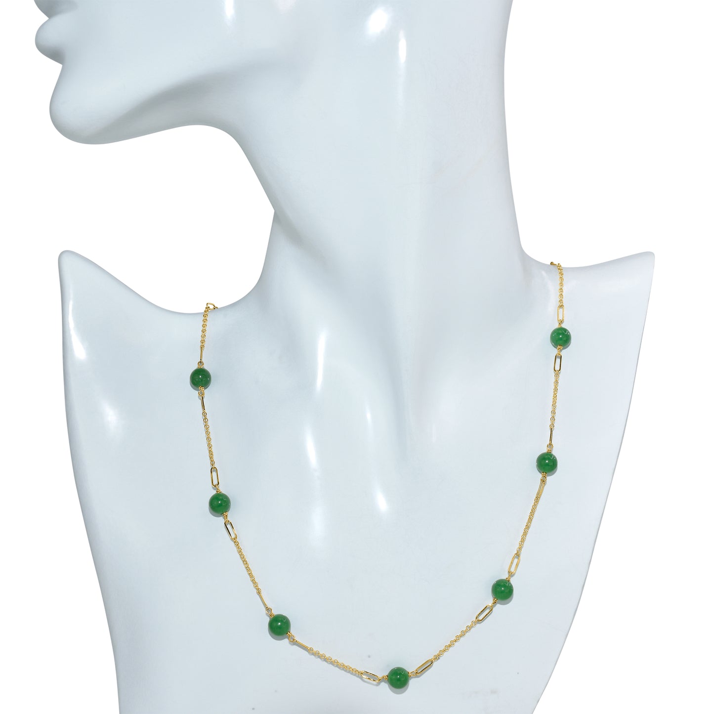 14k Green Jade Paperclip Station Necklace