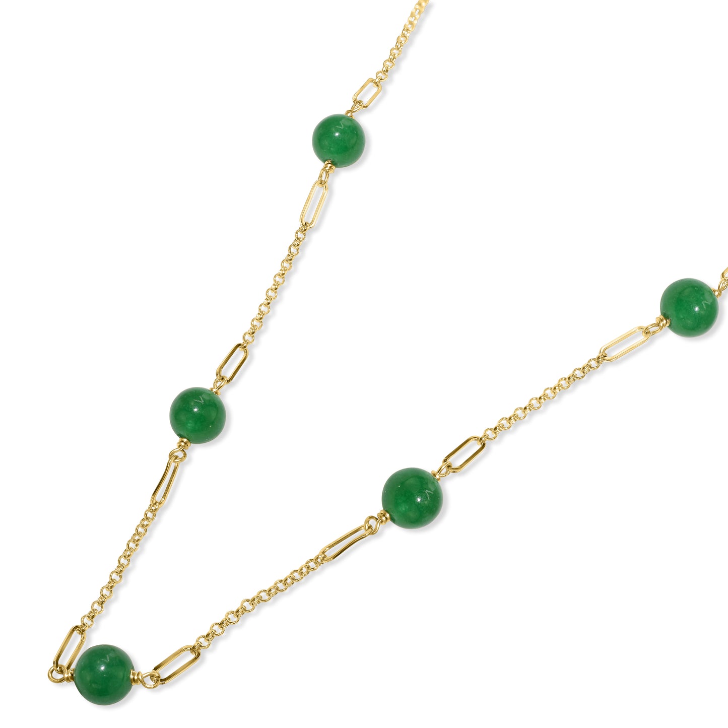 14k Green Jade Paperclip Station Necklace