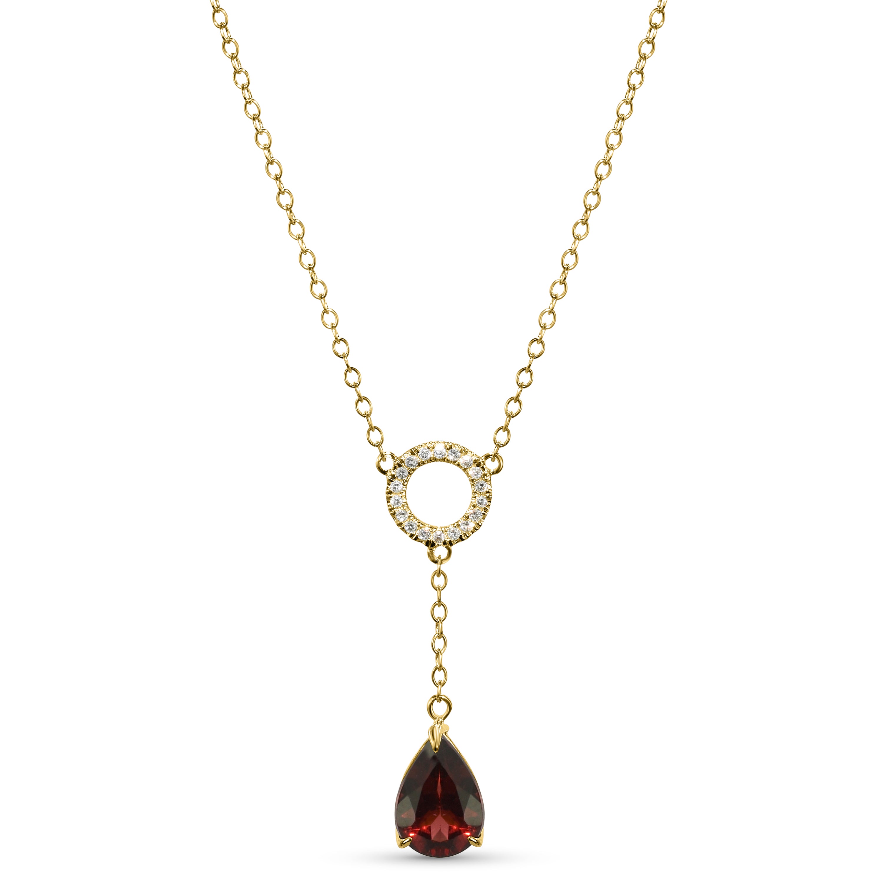 14k Garnet Diamond Y Necklace