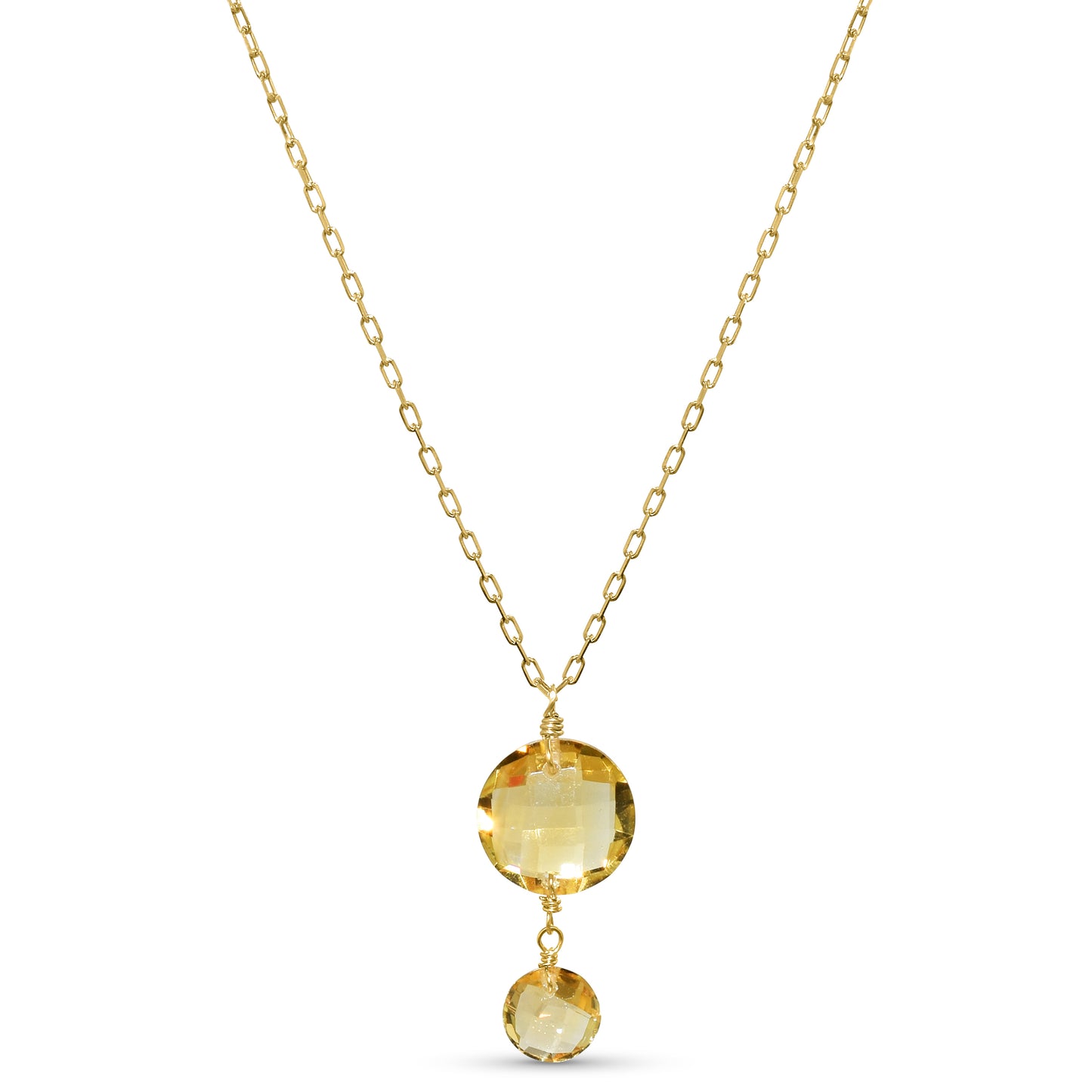 14k Citrine Coin Pendant Necklace