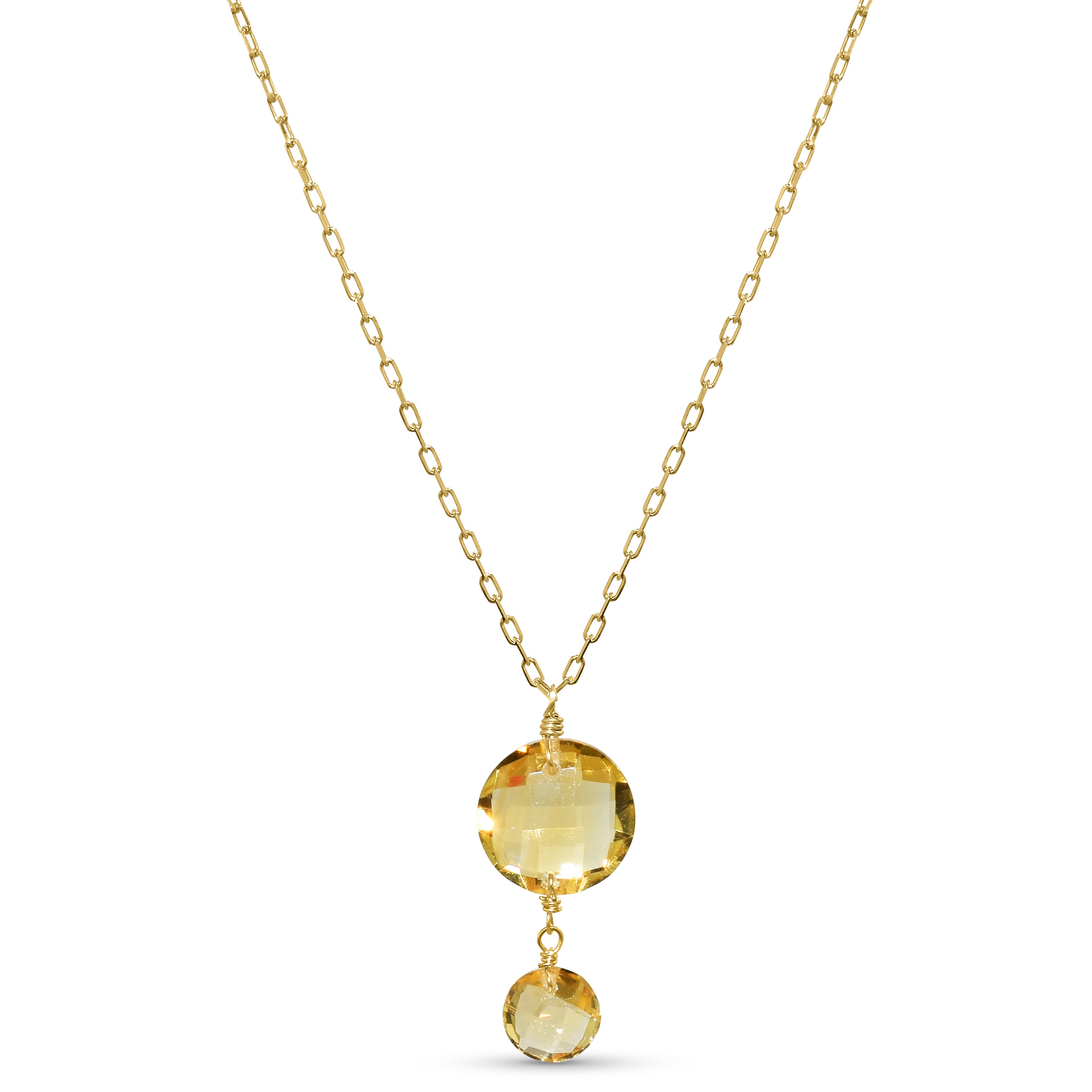 14k Citrine Coin Pendant Necklace