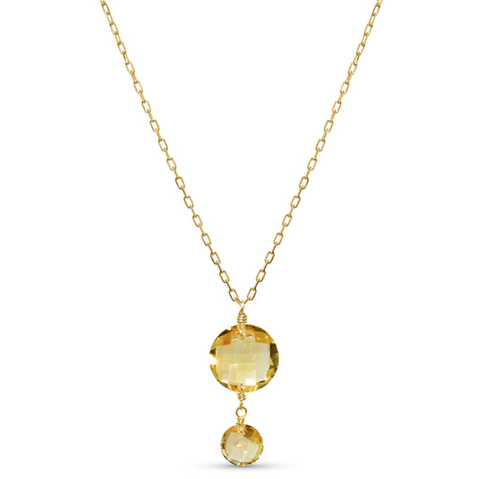 14k Citrine Coin Pendant Necklace