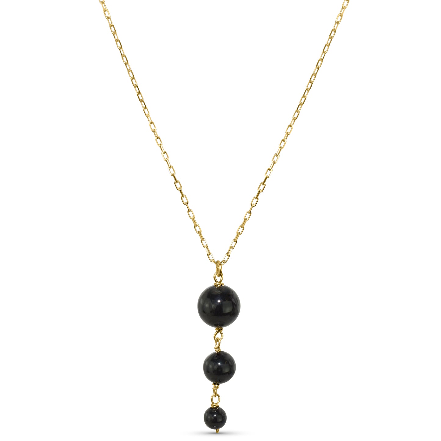 14k Black Onyx Graduated Ball Pendant Necklace