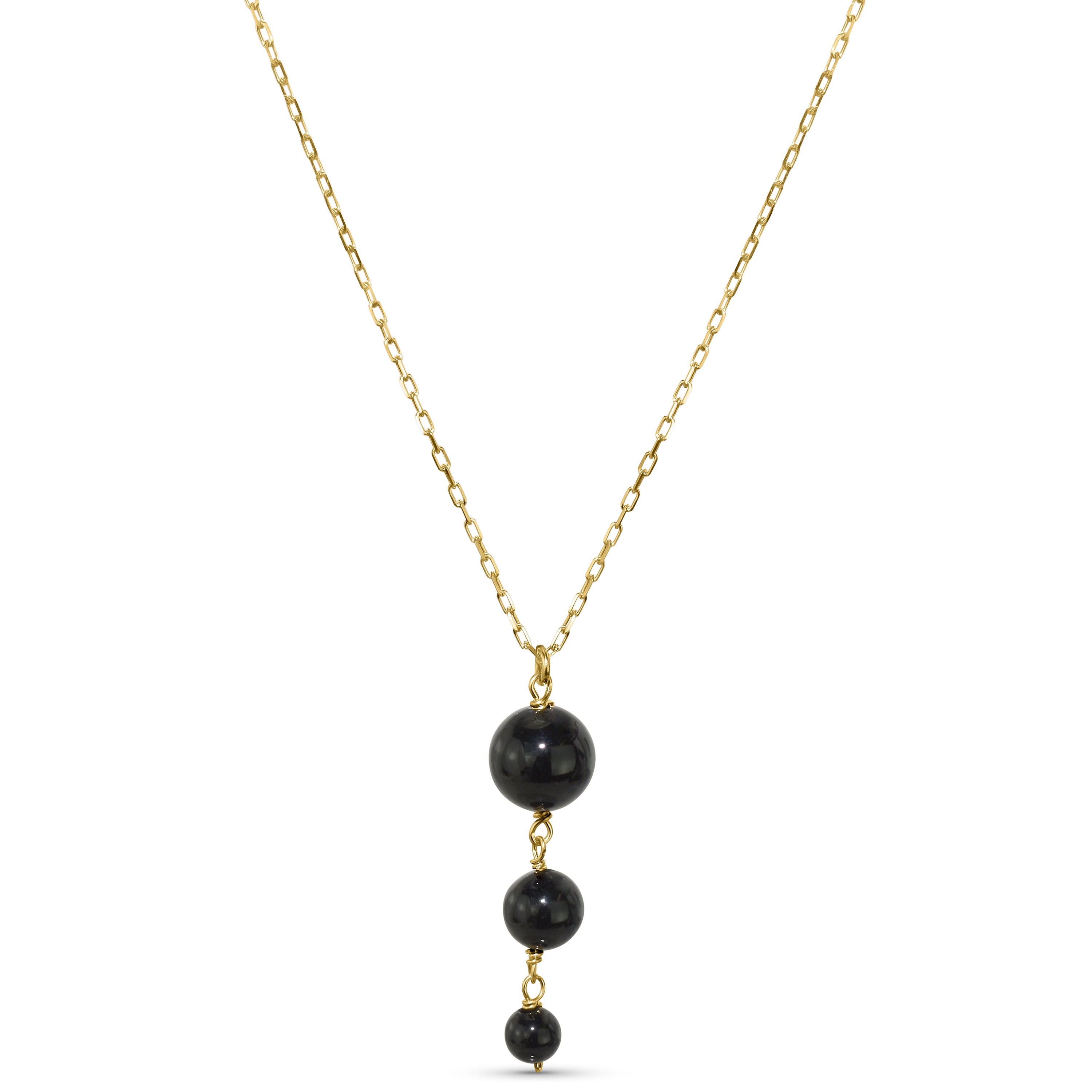 14k Black Onyx Graduated Ball Pendant Necklace