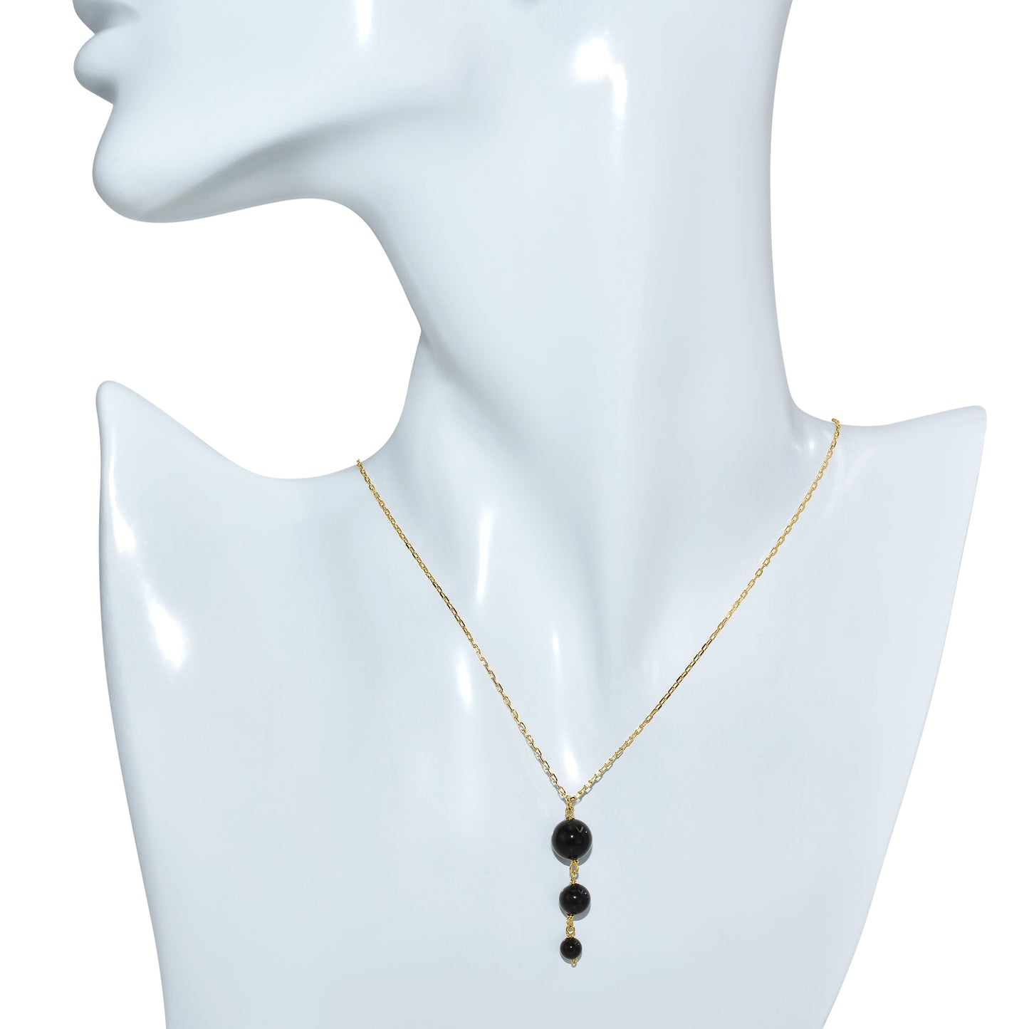 14k Black Onyx Graduated Ball Pendant Necklace