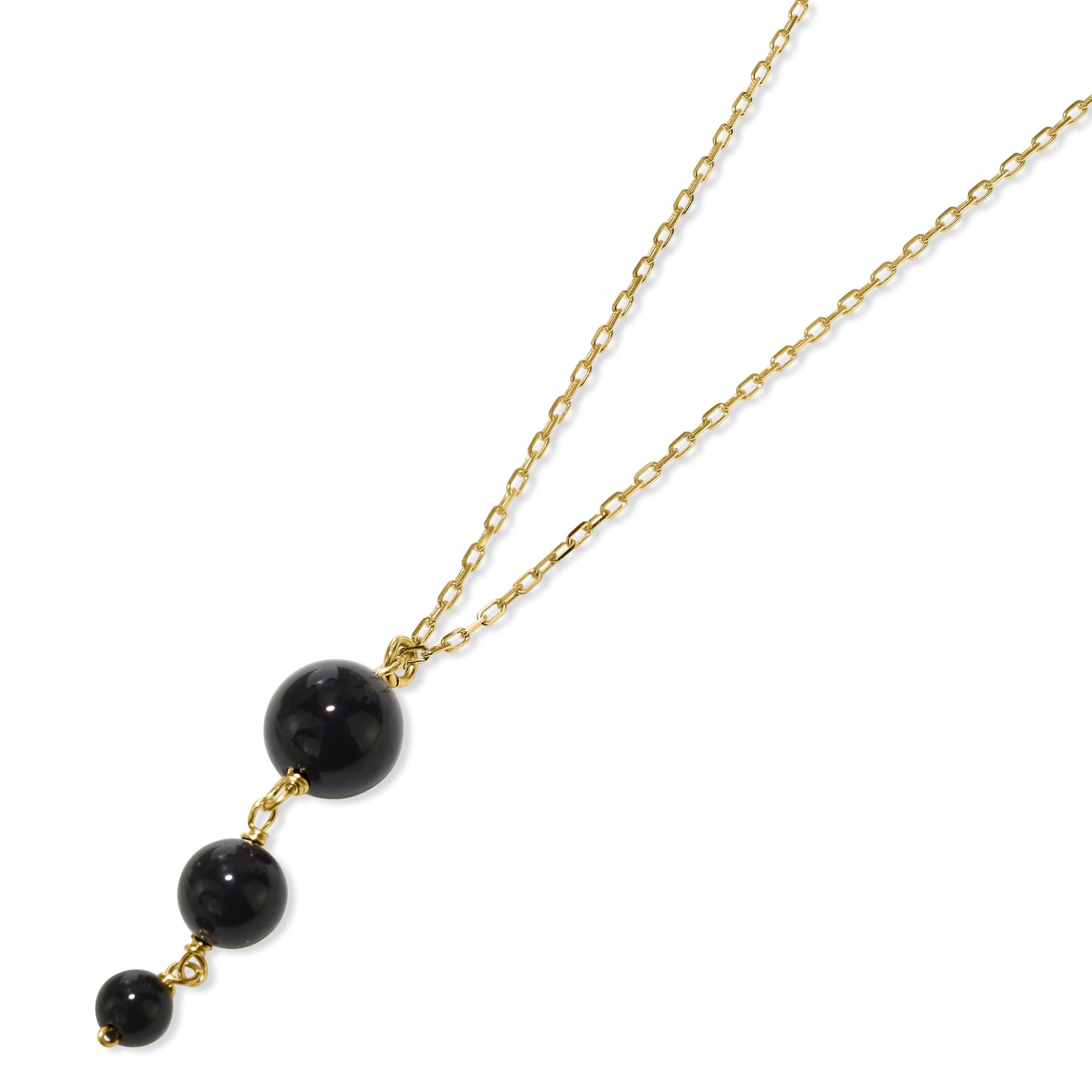 14k Black Onyx Graduated Ball Pendant Necklace