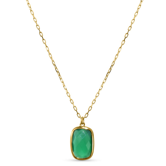 14k Green Onyx Cushion Pendant Necklace