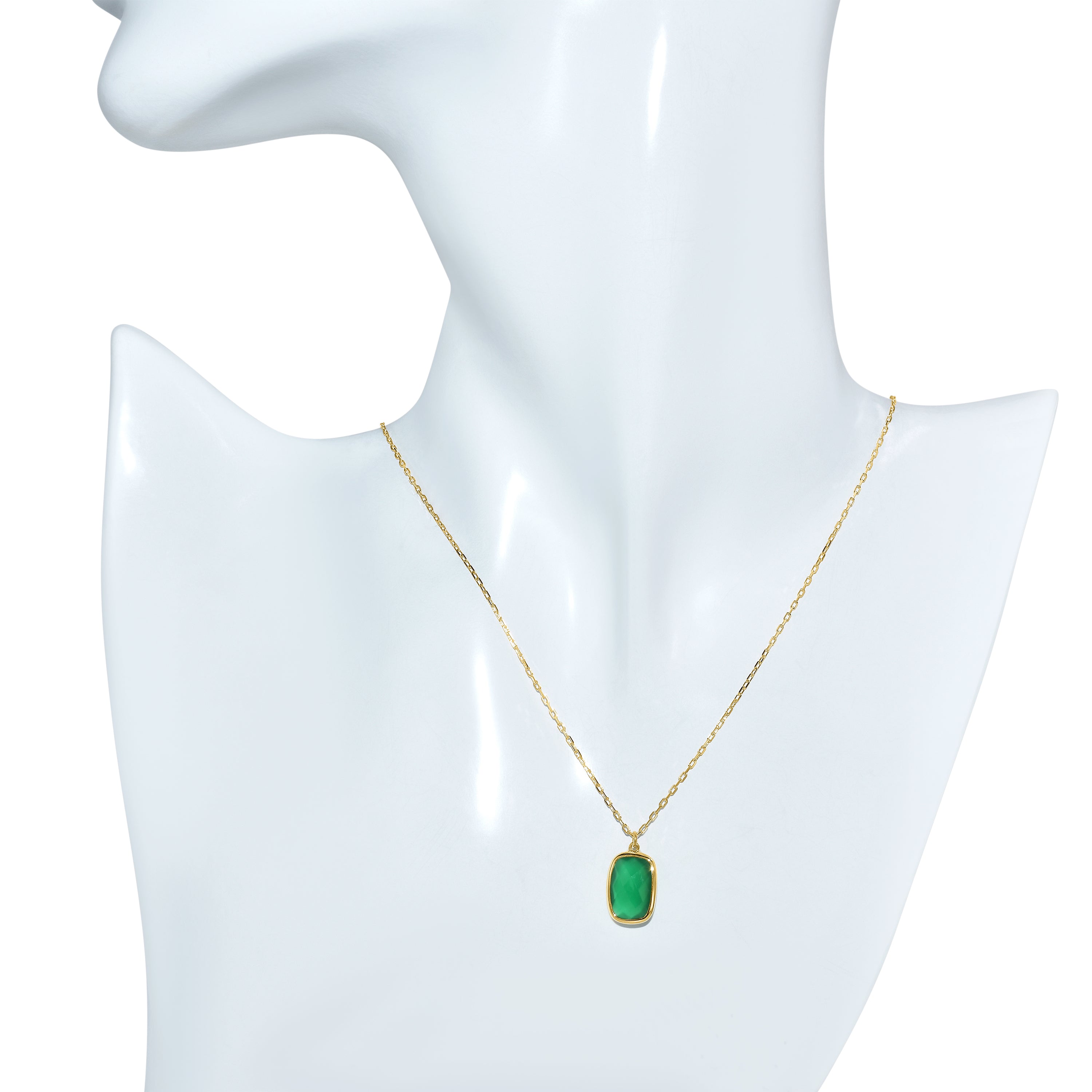 14k Green Onyx Cushion Pendant Necklace