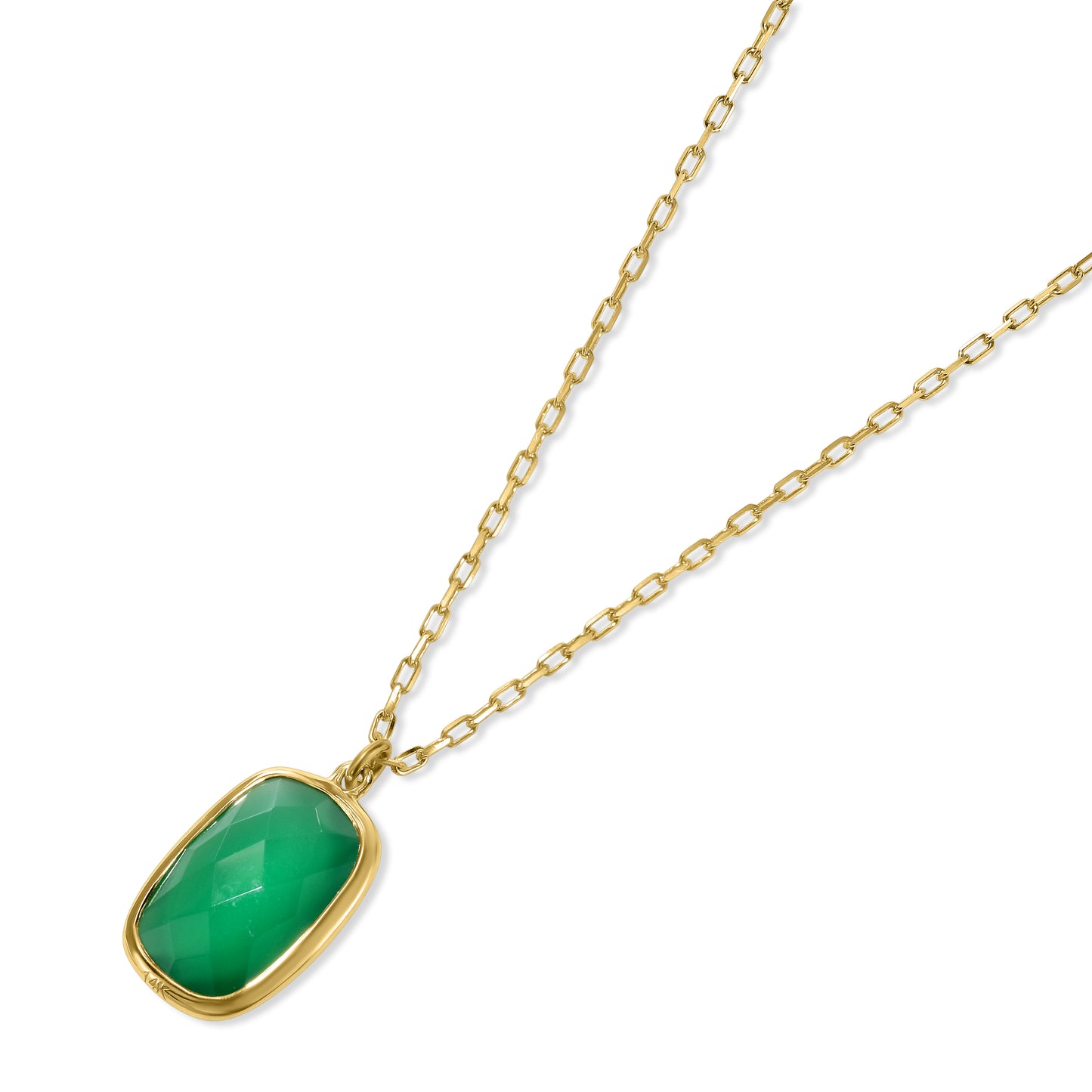 14k Green Onyx Cushion Pendant Necklace