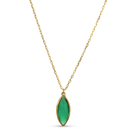 14k Green Onyx Marquise Pendant Necklace