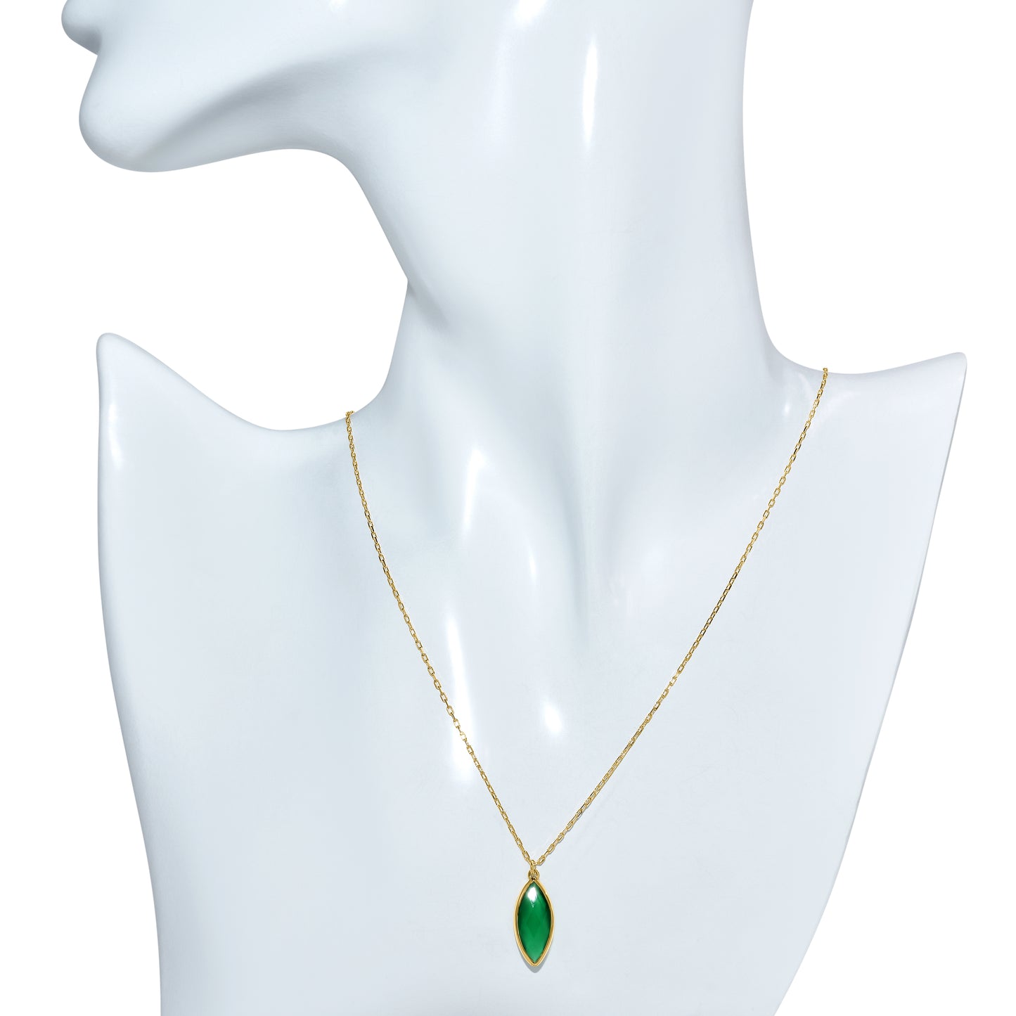 14k Green Onyx Marquise Pendant Necklace