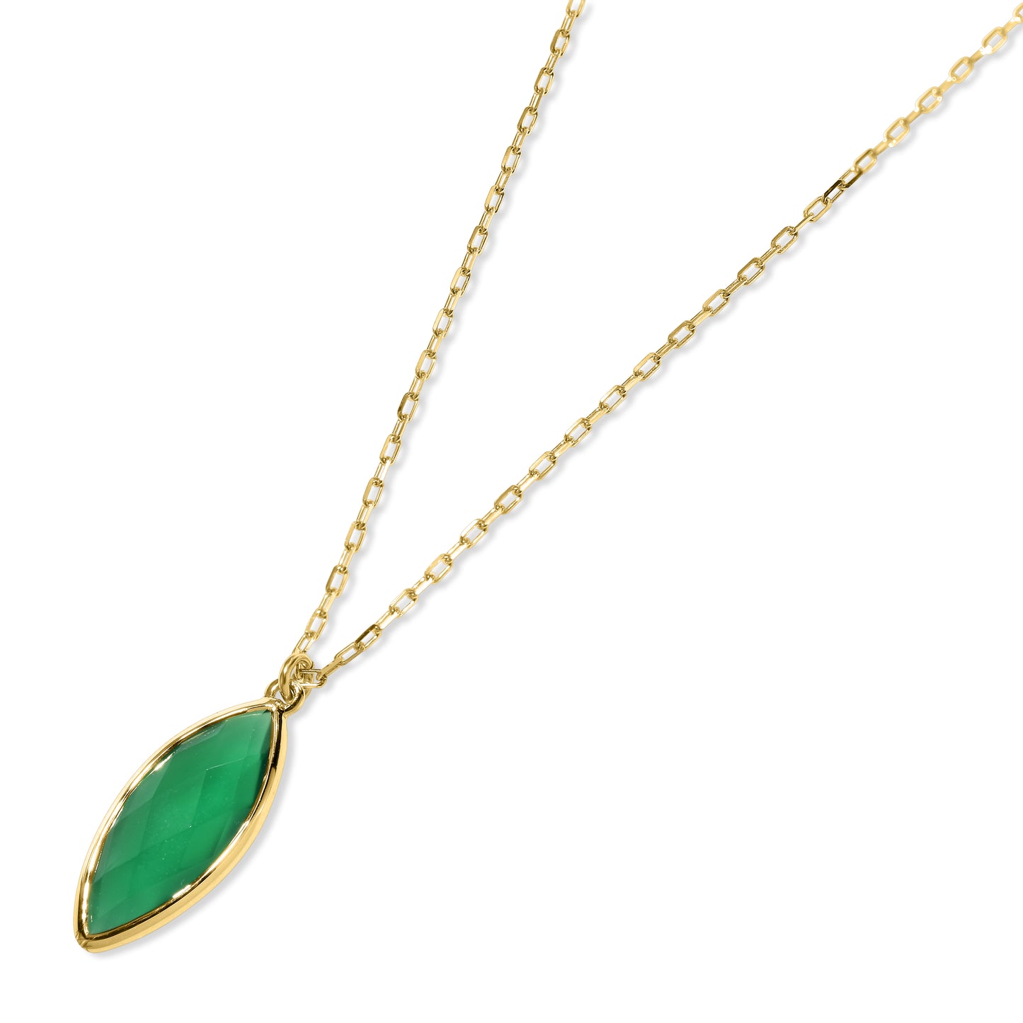 14k Green Onyx Marquise Pendant Necklace