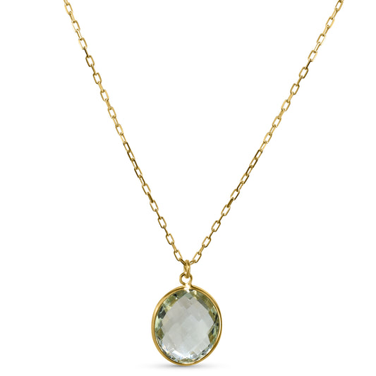 14k Green Amethyst Oval Pendant Necklace