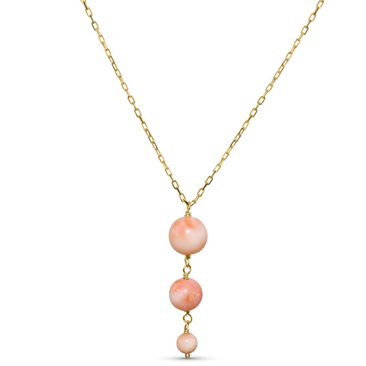 14k Pink Coral Graduated Ball Pendant Necklace