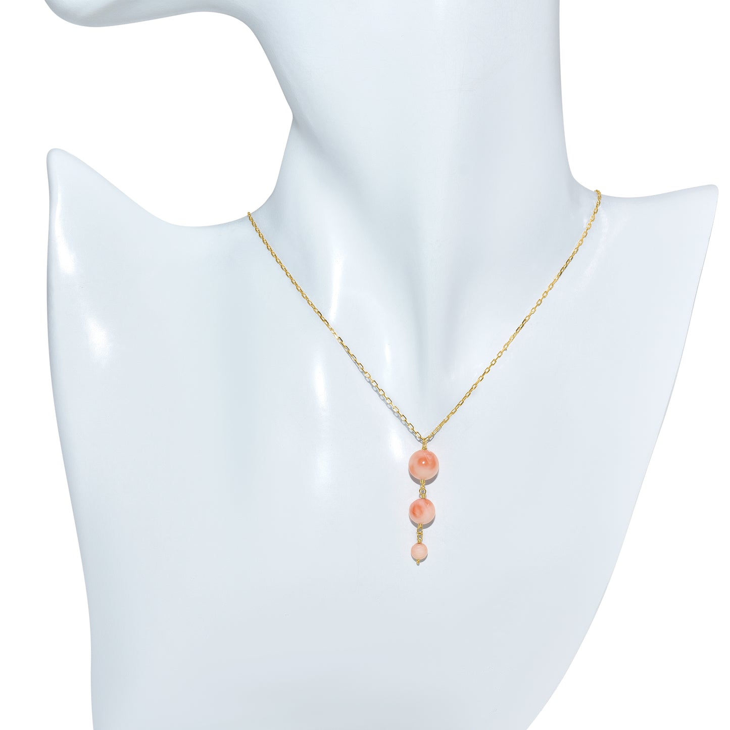 14k Pink Coral Graduated Ball Pendant Necklace