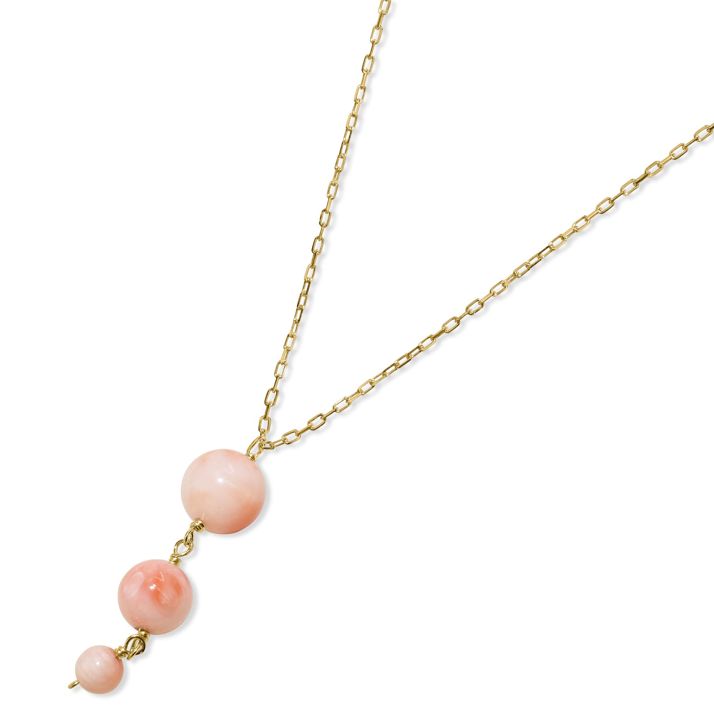 14k Pink Coral Graduated Ball Pendant Necklace