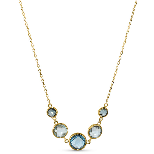 14k Blue Topaz Graduated Round Bezel Necklace