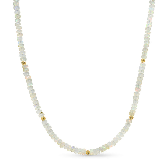 14k Opal Faceted Roundel Gold Ball Necklace