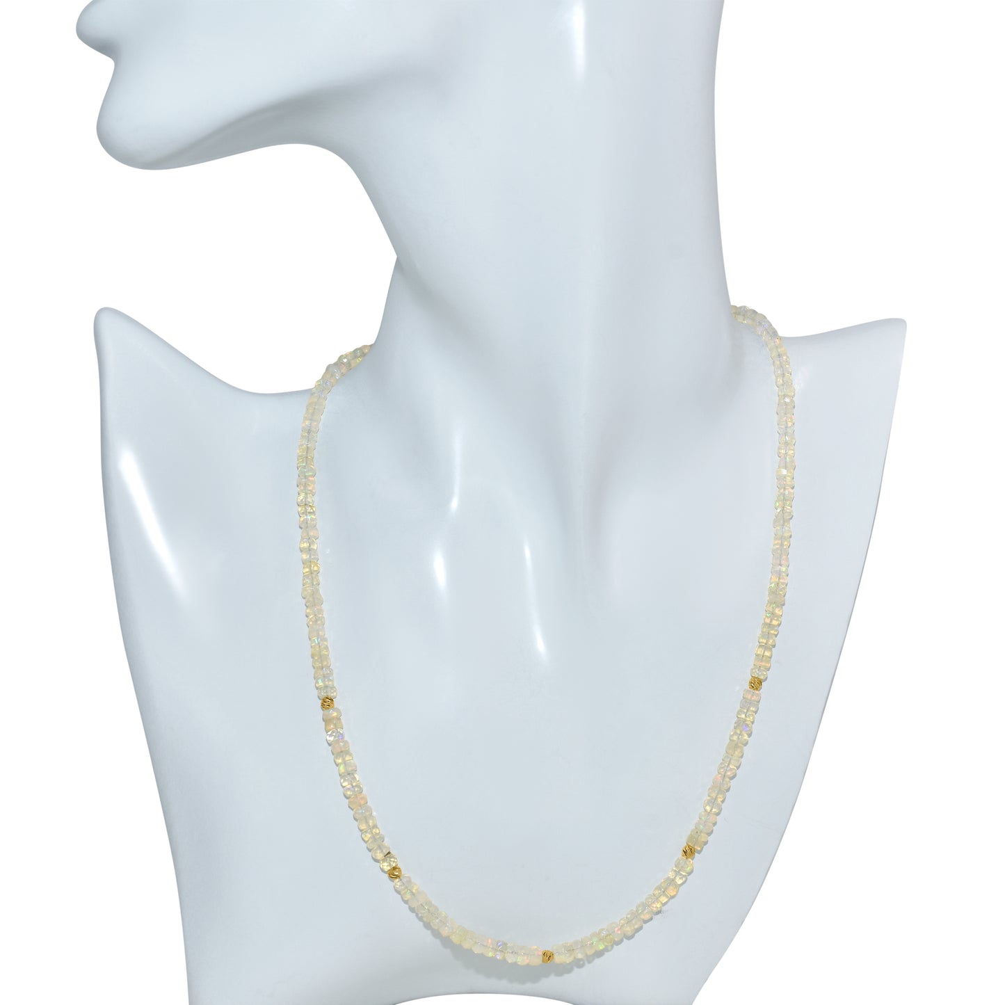 14k Opal Faceted Roundel Gold Ball Necklace