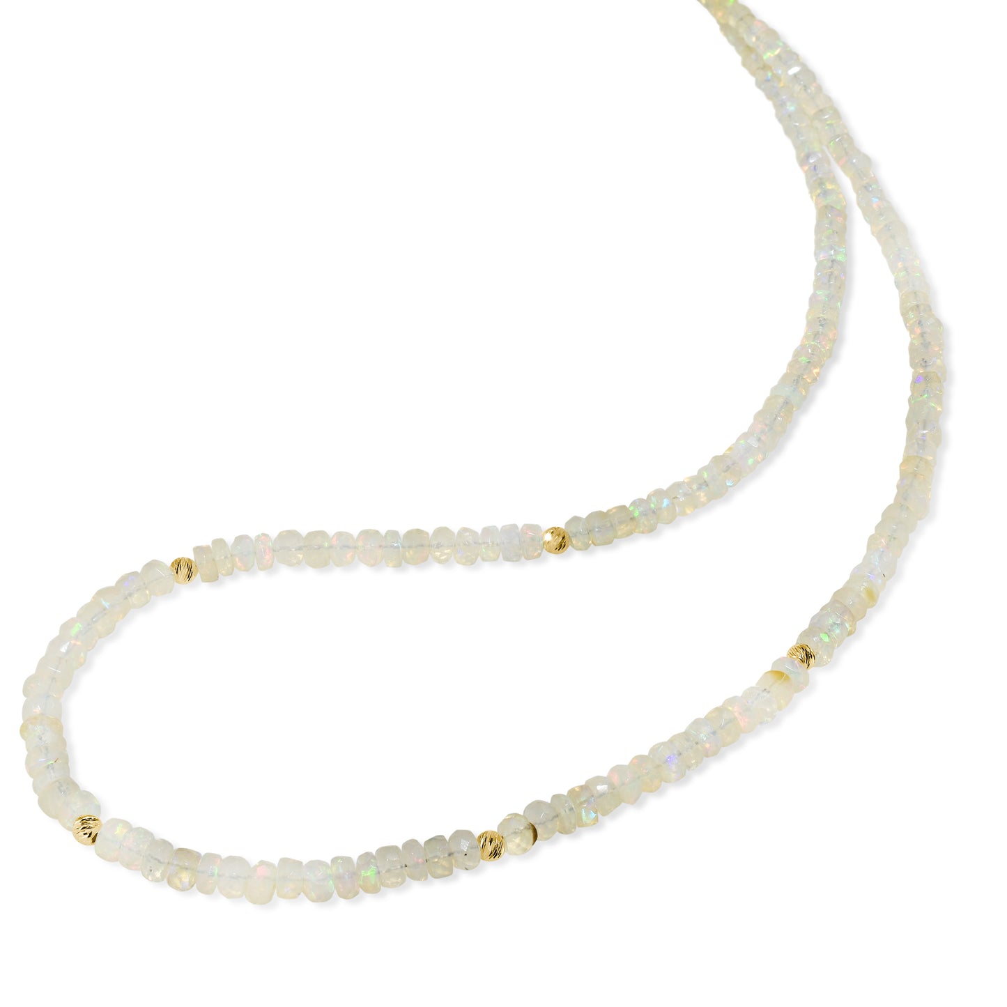 14k Opal Faceted Roundel Gold Ball Necklace