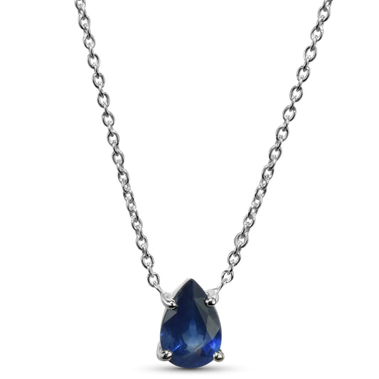 14k White Gold Pear Shaped Pendant Sapphire Necklace