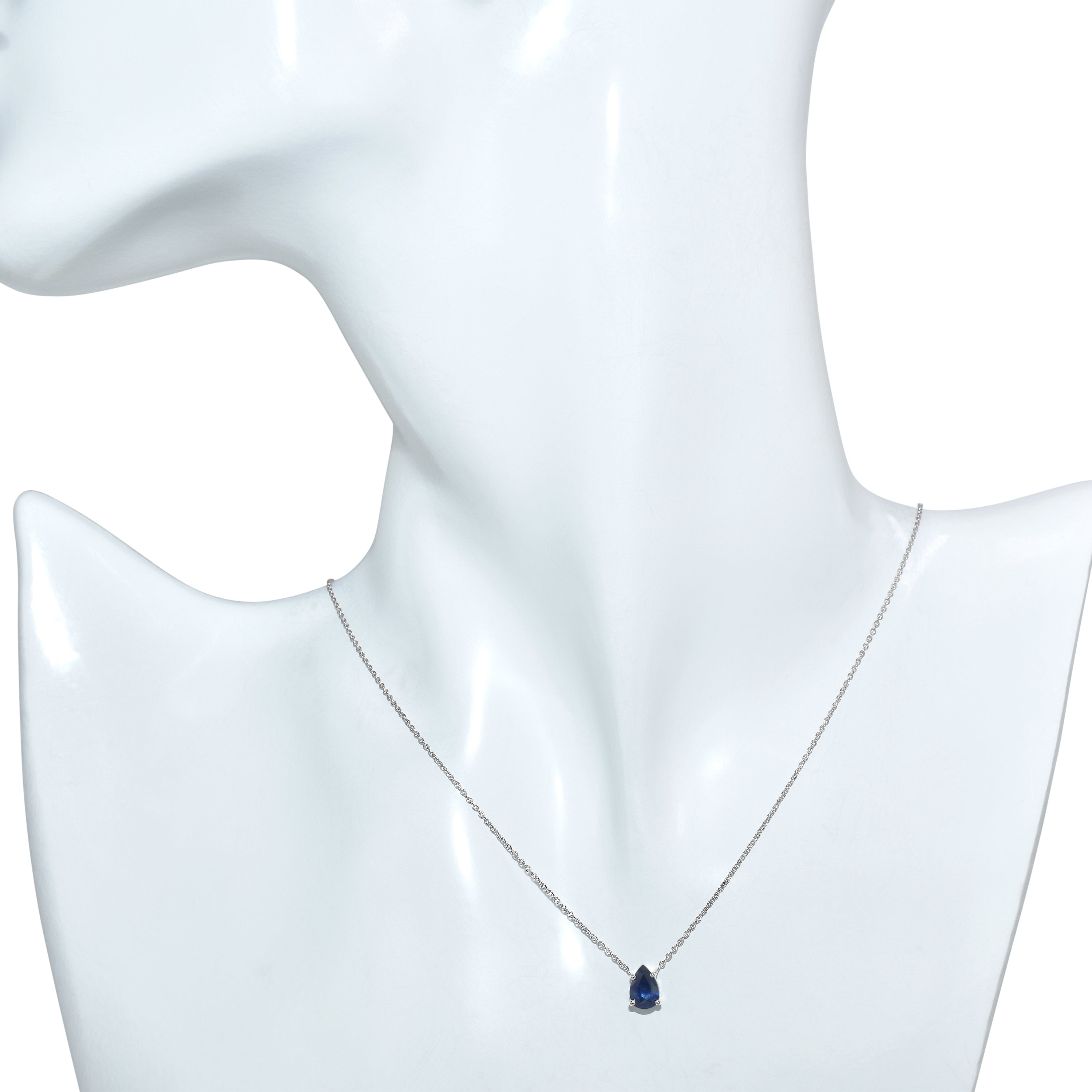 14k White Gold Pear Shaped Pendant Sapphire Necklace