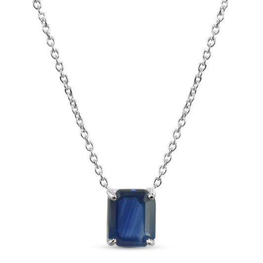 14k White Gold Rectangle Shaped Sapphire Necklace