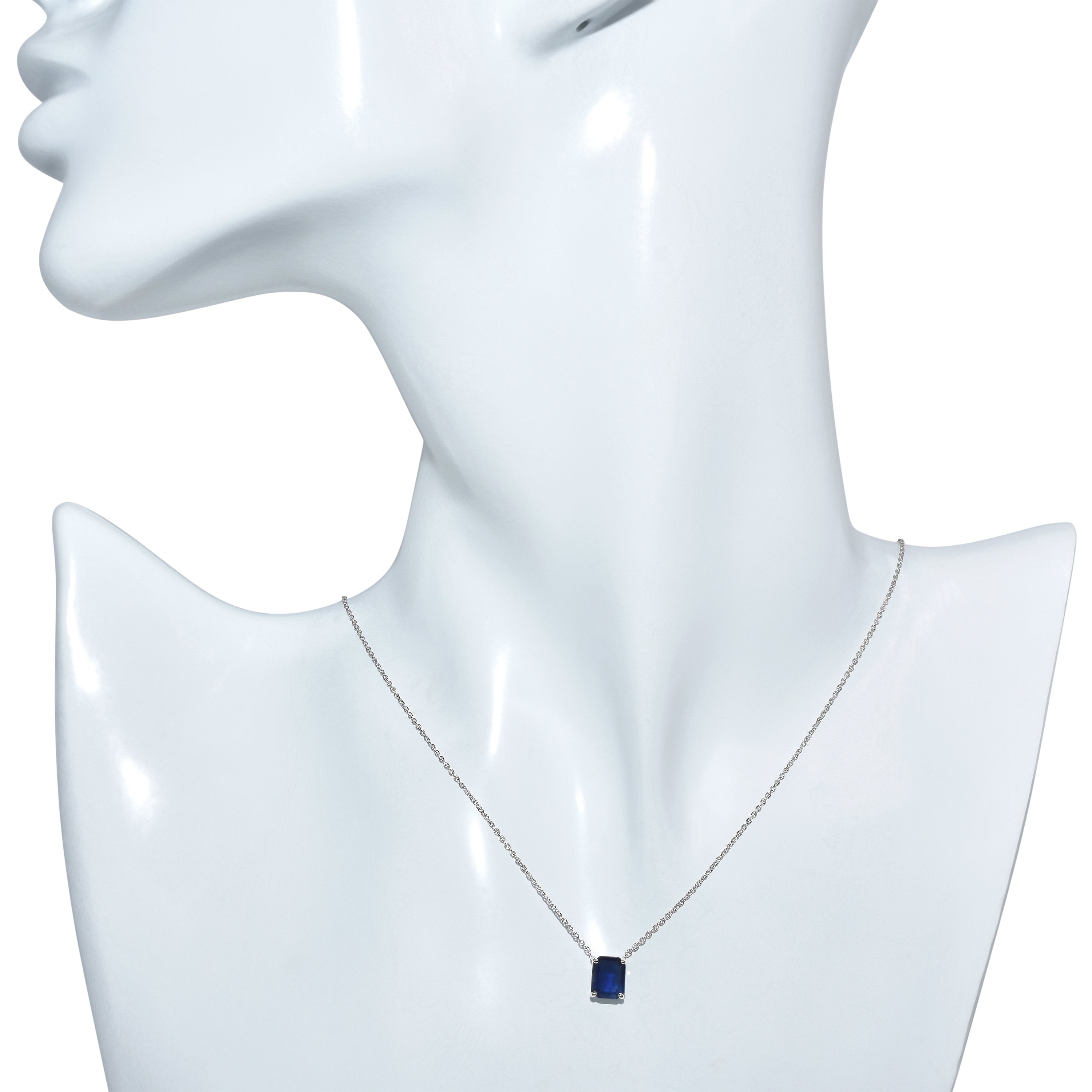 14k White Gold Rectangle Shaped Sapphire Necklace