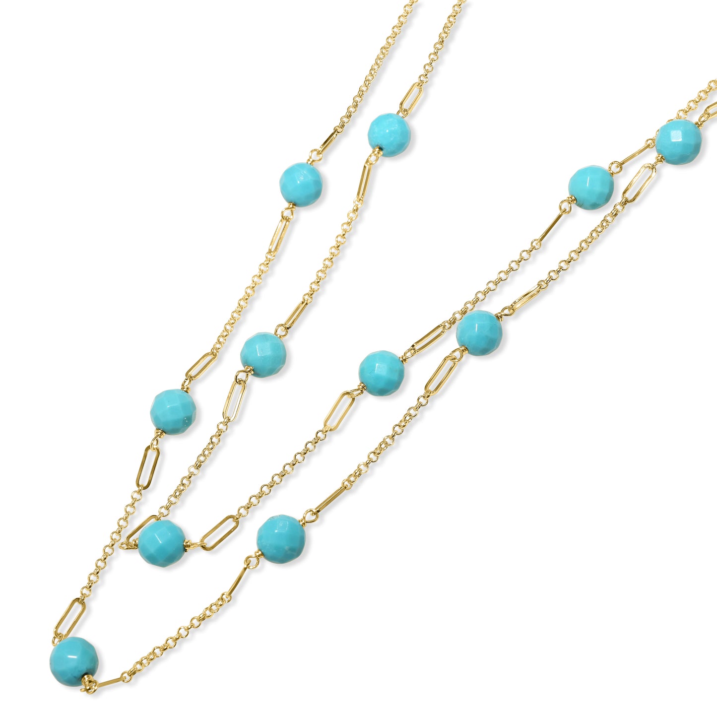 14k Turquoise Paperclip Station Necklace