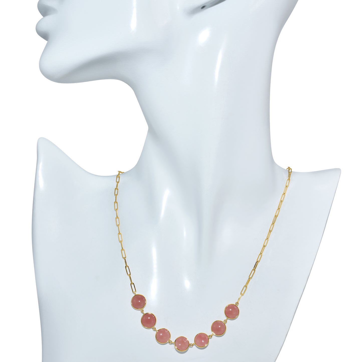 14k Guava Quartz 7 Bezel Paperclip Necklace