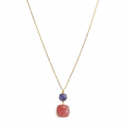 14k Amethyst & Guava Quartz Pendant Necklace