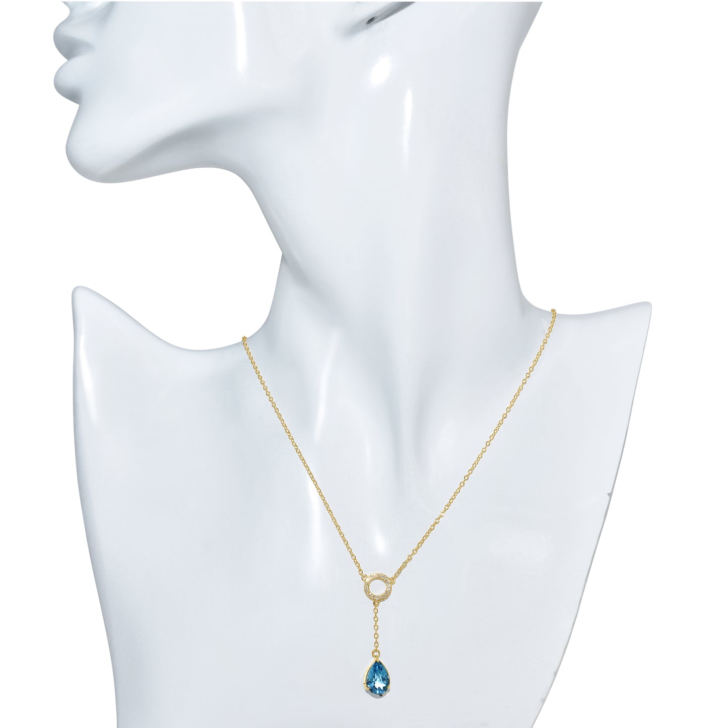 14k Swiss Blue Topaz Diamond Open Circle Y Necklace